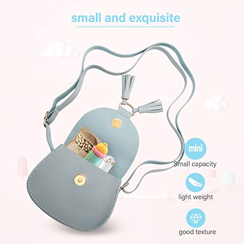 Image of Little Girls Purse for Toddler Kids Girls Leather Crossbody Bag with Tassel (Blue)
