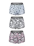 Morvia 3er Pack Frauen Unterhose Gotische Halloween Schädel Spooky Druck Kontrastende Boyshorts Boxer Elastische Gürtel Intime Hosen, Blau, Weiß, Rot, XL