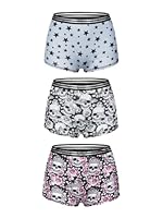 Morvia 3er Pack Frauen Unterhose Gotische Halloween Schädel Spooky Druck Kontrastende Boyshorts Boxer Elastische Gürtel Intime Hosen, Blau, Weiß, Rot, M