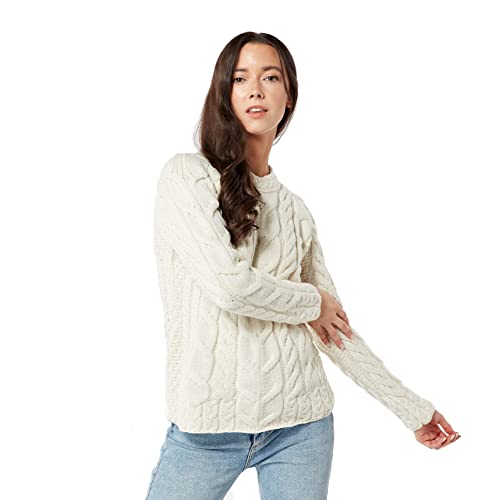 Image of Aran Woollen Mills - Carraig Donn Ladies Irish Multi Cabled Raglan Super Soft Merino Wool Sweater