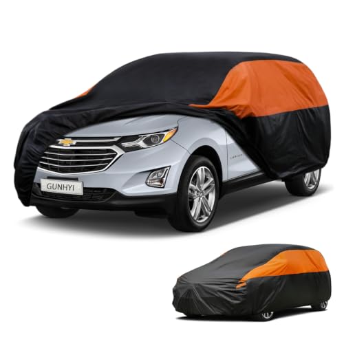 Image of GUNHYI Waterproof Lightweight SUV Full Car Cover Custom Fit Chevy Equinox | All‑weather Outdoor sun /rain /dust /snow /wind /UV protection, breathable tear‑resistant fabric, black‑orange design,storage bag
