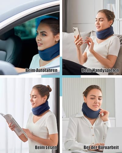 BLABOK Nackenstütze gegen Nackenschmerzen – Verstellbare weiche Halskrause aus Schaumstoff zur Entlastung der Halswirbelsäule – Neck Support für Schlaf & Alltag, Damen & Herren(Dunkelblau,M)