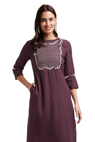 Image of MIRCHI FASHION Women's Straight Fit Rayon Sequins Embroidered and Polka Dots Printed Kurti Only