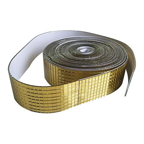 Roll Real Yellow Gold Mirror Glass Craft Mini Square Mirrors Mosaic Tiles Adhesive for DIY Crafts,Ball,Home decoration (2.5M length) Cover