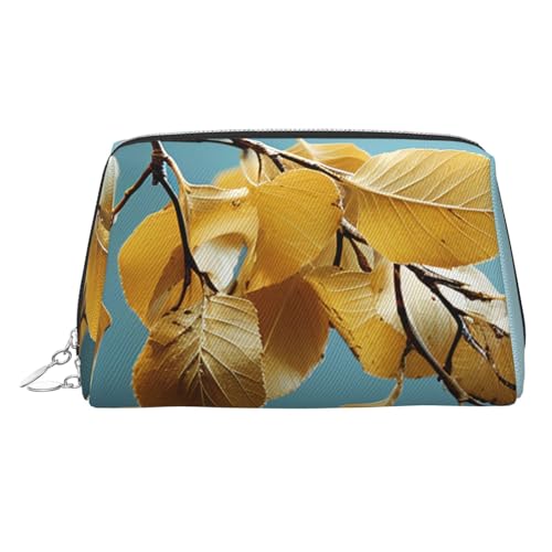 FZQVSLCM トラベルメイクアップバッグ、財布用防水メイクアップバッグ、女性用レザートイレタリーバッグ、オーガナイザー白樺の葉、メイクアップポーチ、ジッパー付き、旅行用メイクアップバッグ, シルバー, One Size