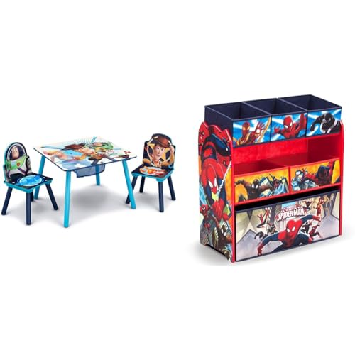 Delta Children Kids Table and Chair Set with Storage (2 Chairs Included) & Multi-Bin Toy Organizer, Marvel Spider-Man image 2