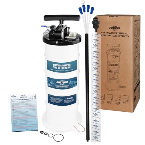 FIRSTINFO Upgraded Pneumatic/Manual 6.5 Liter Oil/Fluid Changer Vacuum Extractor Pump w/Hose Storage + 3.5 x 4.5 mm Engine Oil Hose + Dust Cover
