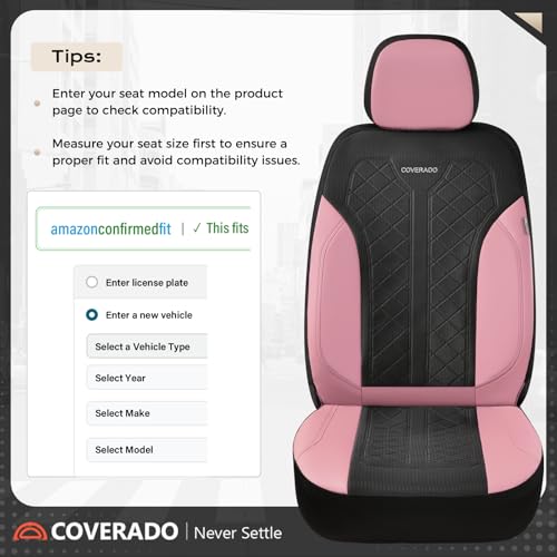 Image of Coverado Car Seat Covers 2-Pack, Luxury Front Seat Covers, Automotive Car Seat Protectors, Pink Driver Seat Covers Universal Fit for SUVs, Trucks, Sedans