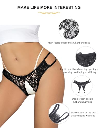 ohmydear Ouvert String Tanga für Damen Erotische Damen Höschen Sexy Unterwäsche Frauen Spitze Thongs Heiß Offen Schritt Unterhosen Elastisch Slip Ouvert Große Größen Panty – Bild 6