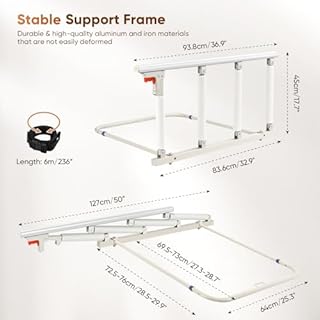 Ixdregan Sponda letto anziani, maniglia pieghevole per la guida del comodino, presa per la protezione della mano di sicurezza anticaduta per anziani, sponde letto anziani sbarra letto bambini 92x45cm