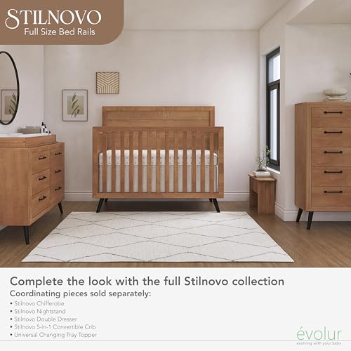 Image of Evolur Stilnovo Mid Century Convertible Crib Wooden Full Size Bed Rail I Lasting Quality, Sugarcane