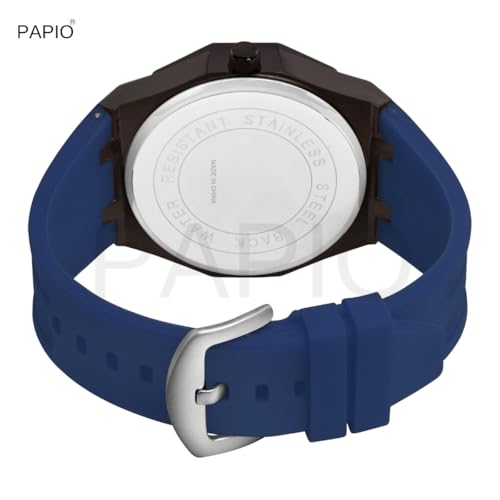 Image of PAPIO Men's Sports Analog Watch with Wheel Design Dial | Metal Case | Silicone Strap | Stylish Casual Watch for Men