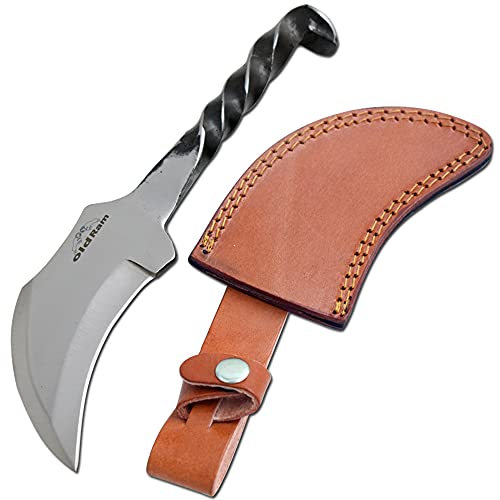 Old Ram Railroad Spike High Carbon Steel Blade Fix Blade Knife with Leather Carrying Case. (5052)