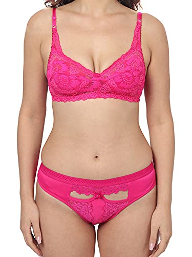 Image of SGC SWEDEN Women's Cotton Bra Panty Set, Sexy Lingerie for Honeymoon Sex Lingerie Set for Women Bra Panty Set for Women Babydolls Sexy Lingerie for Honeymoon Lingerie Multi-Color Cup-B Pink