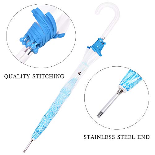 Kung Fu Smith Women Half Automatic Clear Flower Bubble Dome Shape Wind Stick Rain Umbrella, Blue - Image 4