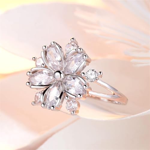 LSCZSLYH Sakura Engagement Rings for Bride Jewelry Romantic Cherry Blossom Zircon Lady Rings (Color : Pink, Size : 8)3