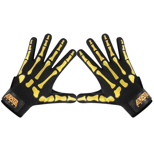 Exote Skeleton Baseball and Softball Batting Gloves for Men Women Youth & Adult Sizes -Long Cuff Breathable Leather Baseball Batting Gloves with Extra Grip (Black, Youth Medium)