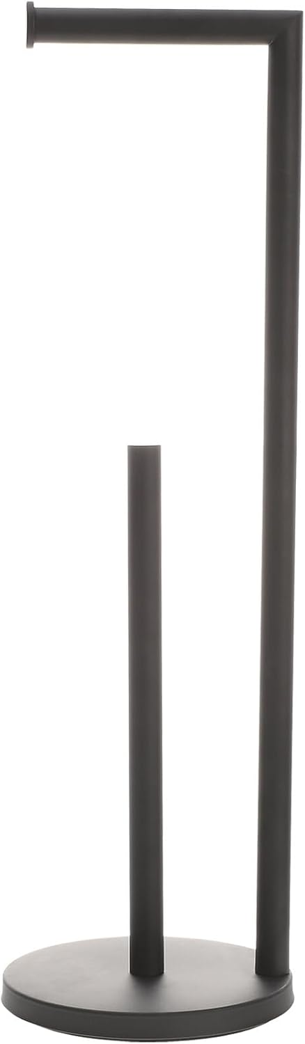 Vertical Toilet Paper Holder Stand with Tissue Storage, Matte Black Stainless Steel Roll Paper Rack for Bathroom Organization