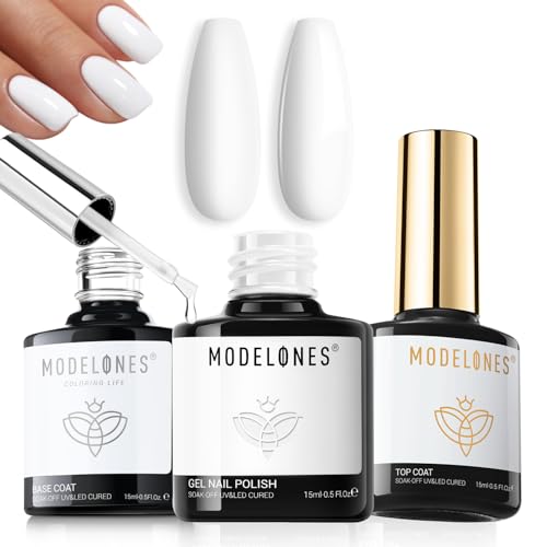modelones Gel Base Top Coat Set 3 Pcs with White Gel Nail Polish