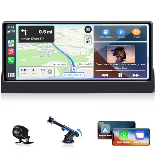 【Unique Bracket】Limited Time 10.26" Carplay Screen for Car with Apple Carplay & Android Auto, Car Play Screen with 1080P Reversing Camera, Mirror Link, Voice Control, GPS Navigation, Bluetooth 5.0