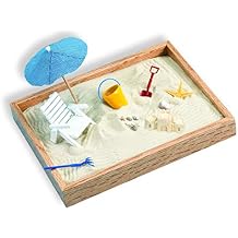 Executive Sandbox - Beach Themed Zen Garden - Desktop Stress Relieving Office Decor - Includes 8 x 10 Hardwood Sandbox, 8 Seaside Accessories, and Ultra-Fine Sand