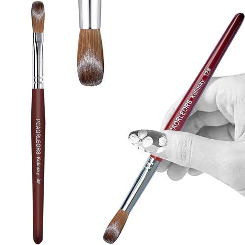 PCAORLEORS Pincel de uñas de acrílico con pelo de marta Kolinsky y mano de madera roja, pincel de gel redondo profesional para aplicar acrílico, tamaño 8,10,12(#8)