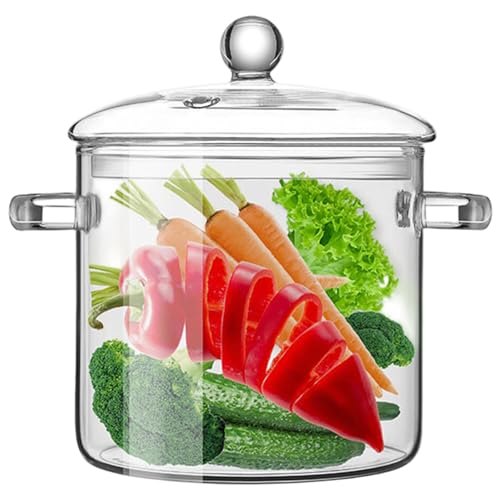 Ollas de cocción de vidrio con tapas, 1900 ml de pasta transparente resistente al calor de la olla con doble manija y agujero transpirable, cacerola de vidrio para fideos de pasta, sopa, maceta de le