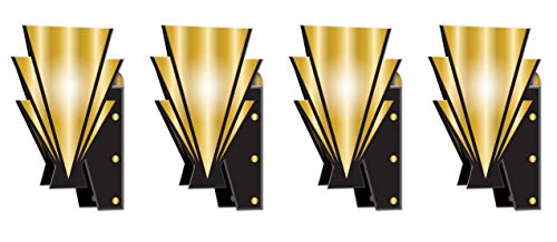 Beistle 3-D Great 20s Wall Sconces – 4-Pack Double-Sided Art Deco Cardstock Decorations with Gold and Black Geometric Design for Roaring 20s, Vintage and Gatsby-Inspired Parties, 15"