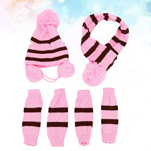 1 Set Of Knitted Winter Dog Scarf Hat Set Dog Warm Costume Pet Festival Strpe Clothes Winter Accessories Size Xxs Pink And Brown Pet Dog Utensils #TOP7