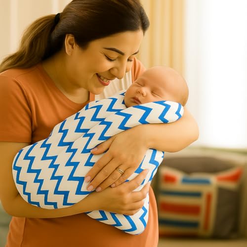 Image of Organic Cotton Muslin Pack of 2 Baby Bath Towel Cotton Cloth Premium Baby Washable, Reusable, Absorbent, Extra Soft 120 X 120 Cm Grey Dot & Blue Zig Zag (Minor Manufacturing Irregularity)