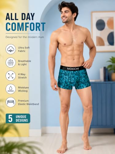 Image of Men's Boxer Briefs for Men Pack of 5 | Soft Stretchable Trunks with Elastic Waistband | Comfortable Breathable Innerwear, Sports & Gym