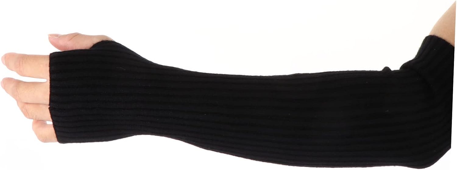 Sleeve Black Wool Arm Warmers Knit Arm Warmers Thumb Hole Gloves Knitted Ribbed Thumb Hole Arm Warmer