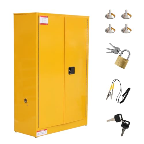 GarveeTech Flammable Safe Cabinet, Galvanized Steel Flammable Liquid Storage Cabinet with 2 Shelf, 2 Manual Closing Doors