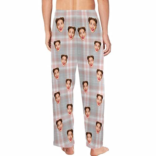Personalized Photo Face Pajama Pants for Men Custom Plaid Stripes Pajama Sleepwear Bottoms with Pockets2