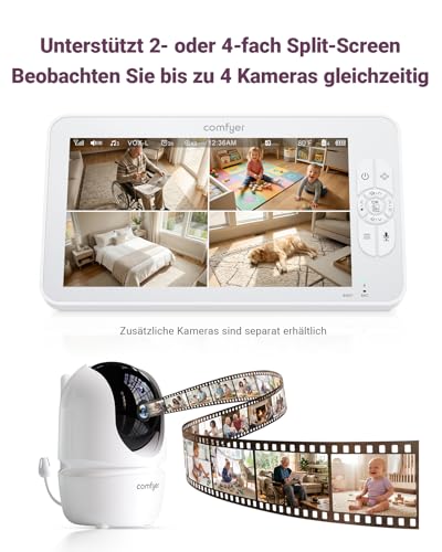 Comfyer BM01 Split-Screen Babyphone mit 2 Kameras, 7\ HD 720P ohne WLAN mit Halterung, IR-Nachtsicht VOX-Modus mit Sound-Alarm 2-Wege-Audio 6000mAh 300M Reichweite Videoüberwachungsgerät