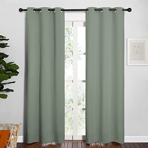 Image of NICETOWN Window Curtain Panels, Thermal Insulated Solid Grommet Blackout Draperies /Drapes for Basement (Sage Green, 1 Pair, 34 by 84-inch)