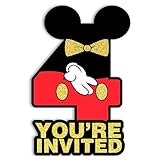 pertnate Mouse Boy 4th Birthday Invitations Glitter Mouse 4 Year Old Boys Birthday Shaped Invitations with Envelopes,20 Pack