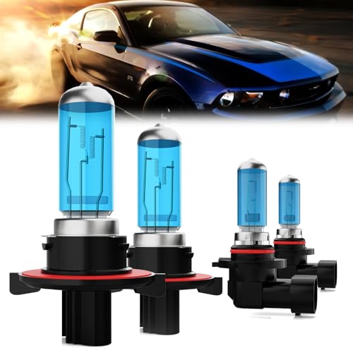 Image of Headlight Bulbs Compatible With Ford Mustang 2005-2012, 9008 /H13 High Low Beam + 9140 /9145 Fog Lights Halogen Light Bulb Combo, Super Bright 6000K White, Plug and Play, Pack of 4