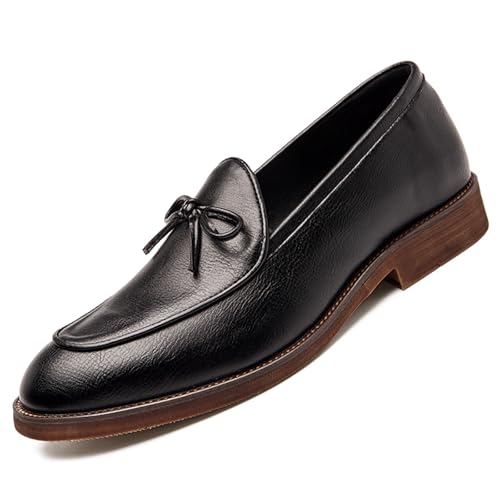 Optigard Men's Leather Slip-on Penny Loafers with Bow Casual Business Dress Shoes Formal Wedding Party Tuxedo Shoes