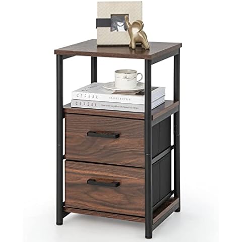 CASART Industrial Bedside Table with Storage Cover