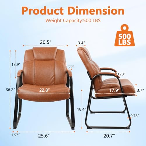 Image of CLATINA Guest Chair Big & Tall 500 lbs, PU Leather Office Reception Chairs, Sled Base, No Wheels, Brown, Set of 8 for Waiting Room, Conference, Lobby, Living Room