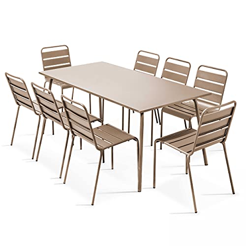 Oviala Ensemble Table de Jardin et 8 chaises en métal Taupe - Palavas