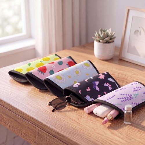 Image of 5 Pack Soft Eyeglasses Case Slim Sunglasses Pouch for Women Portable Cloth Eyewear Case Spectacle Sleeve for Girl(Fruit Floral)