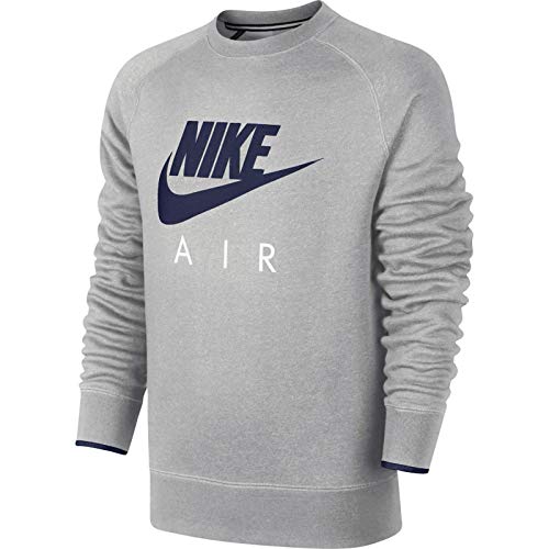 NIKE AW77 FLC Crew-Air Heritag Herren-Sweatshirt, Herren, Negro/Azul, L