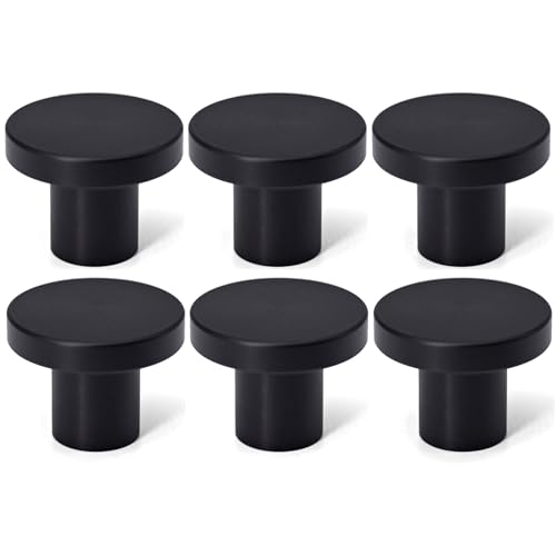 FIRSORCA 6 Pack Matte Black Cabinet and Drawer Knobs Round Pulls for Dressers Closets Kitchen Cabinet Door