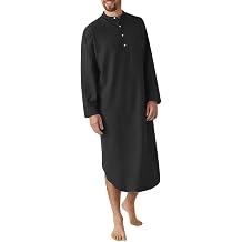 Mens Nightshirt Sleepwear Long Sleeve Nightgown Loose Sleep Shirt Soft Comfy Cotton Nightwear M-L