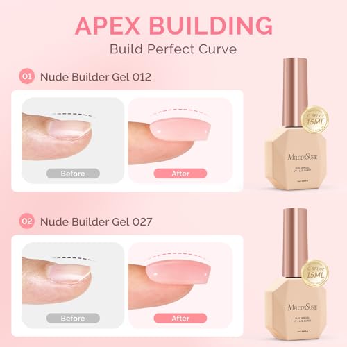 Image of MelodySusie 2PCS 15ML Blush Pink and Pink Builder Gel Set for Nails Thickening, Soak Off UV Extension Gel Rhinestone Glue in a Bottle for Nail Art Design Gift for Women DIY Manicure at Home 012+027