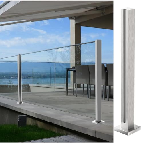 304 Stainless Steel Glass Railing Post with Spigot Slots - 41.3" Balustrade for Indoor & Outdoor Decks, Balconies, Staircases, Attics - Durable End Post Solution
