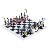 Medieval Knight Chess Building Blocks Set - 32PCS Mini Soldier Figures with Chess Board, Castle Knights & Royal Characters, Educational Construction Toy for Kids & Adults (32 Minifigures included)