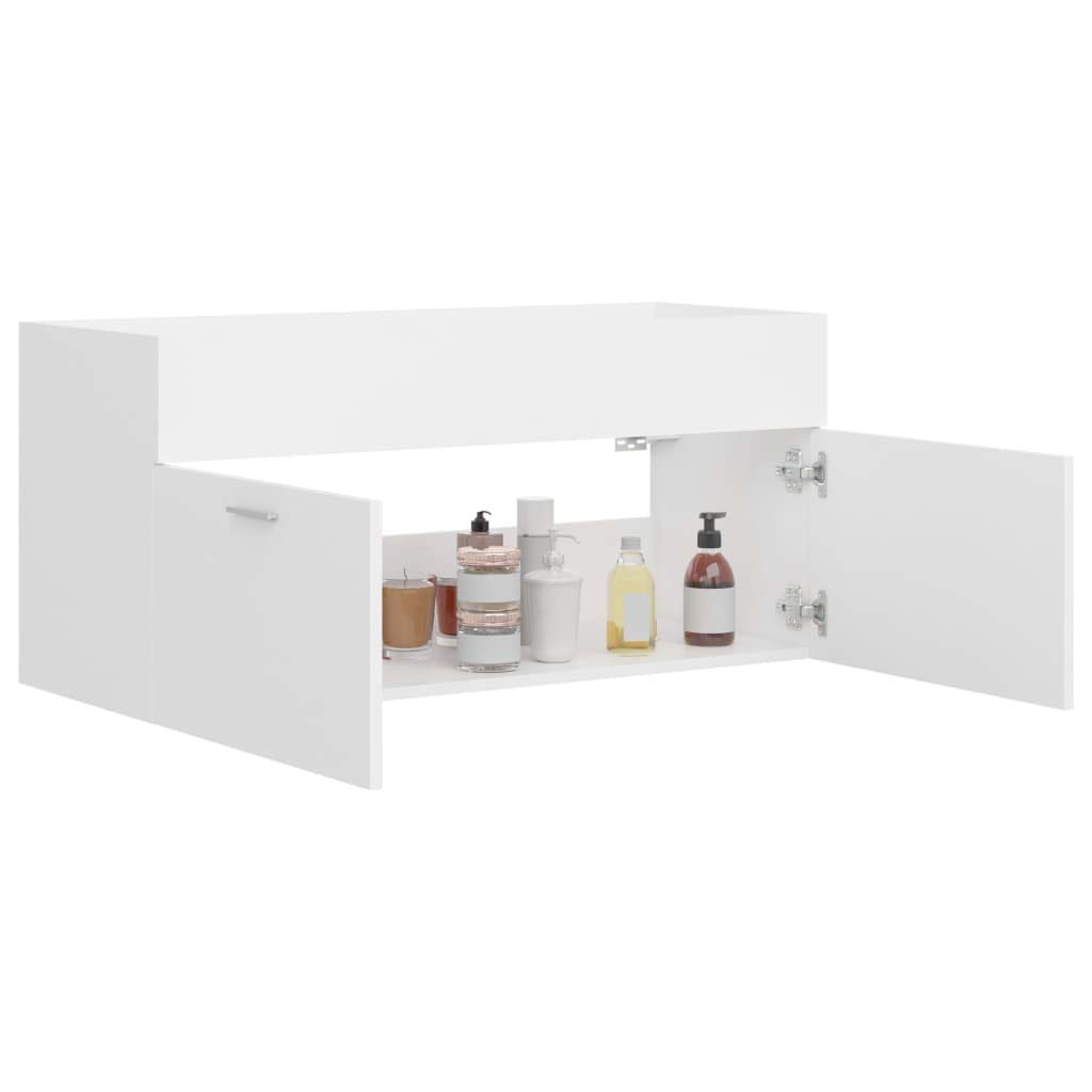 Szafka pod umywalkę, biała, materiał drewnopochodny, 100 x 38,5 x 46 cm, z 1 półką, 2 drzwiami, miejsce do przechowywania, zestaw mebli łazienkowych do łazienki, dla gości, WC, pralni